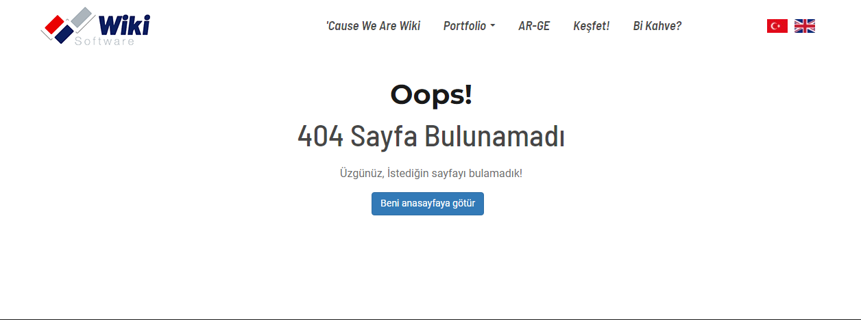 404 hata sayfası içeren Wiki Software web sitesi