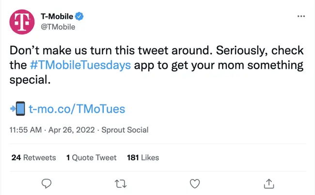 sosyal medya stratejisi örneği t-mobile'dan tweet